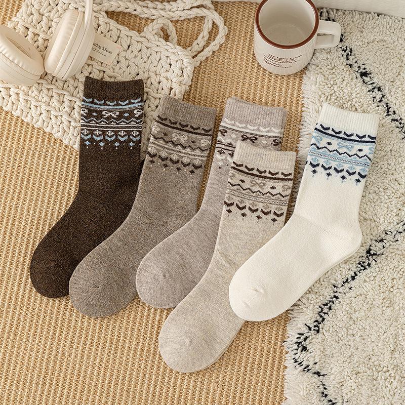 Coffee Color Medium Wool Socks Casual Retro Style Thickened Warm Thick Socks