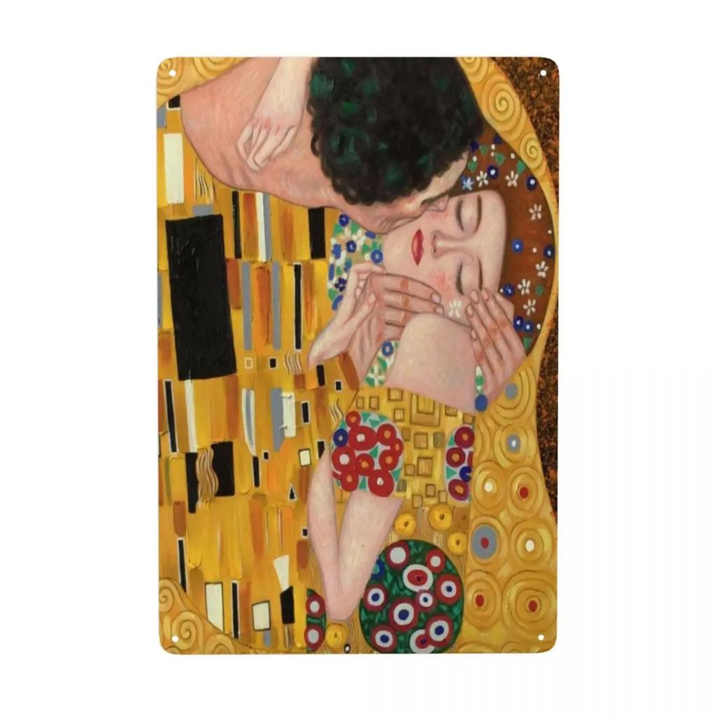 Custom Der Kuss von Gustav Klimt Metallschild Vintage Malerei Kunst Blech Dekorative Schilder Plakette Tor Garten Hof Man Cave Bar Wand