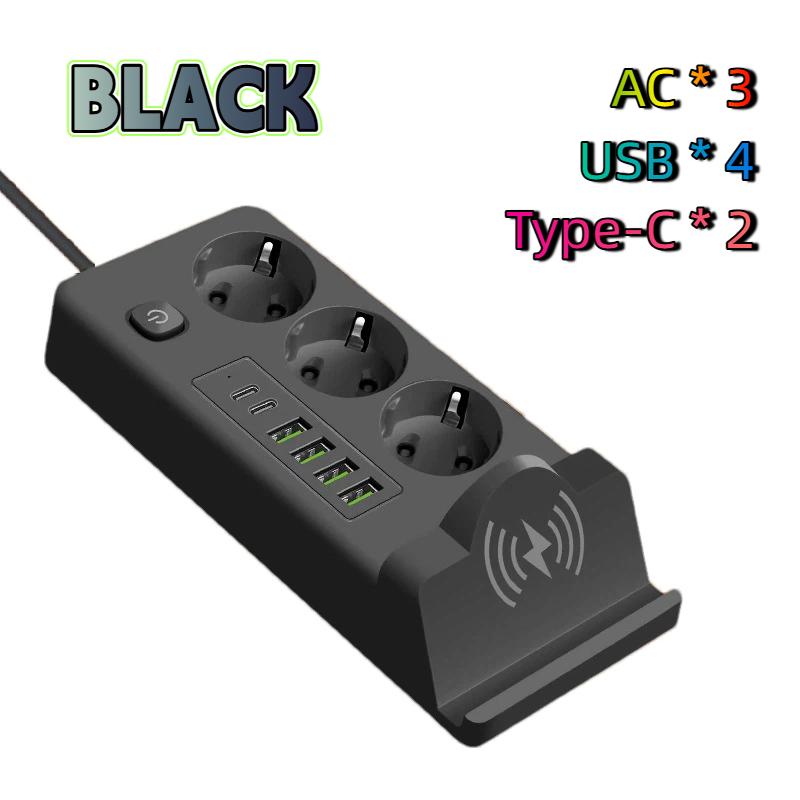 EU Plug Power Strip With Wireless Charger – Multi-Outlet USB PD Charging Station with Wireless Charging Pad