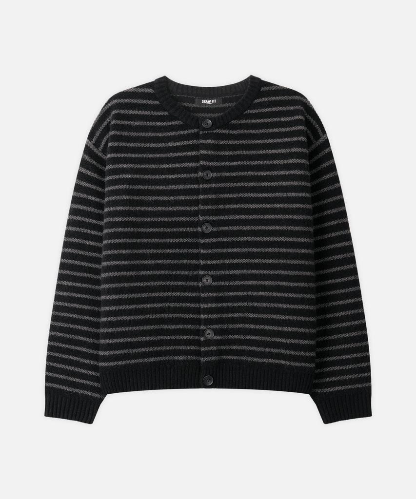 Draw Fit Striped Hairy Crop Round Cardigan [Black]