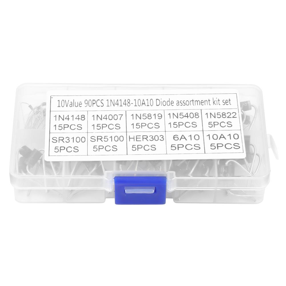 

90pcs 10 Values Rectifier Diode Assortment Electronic Kit 1N414810A10 with Storage Box