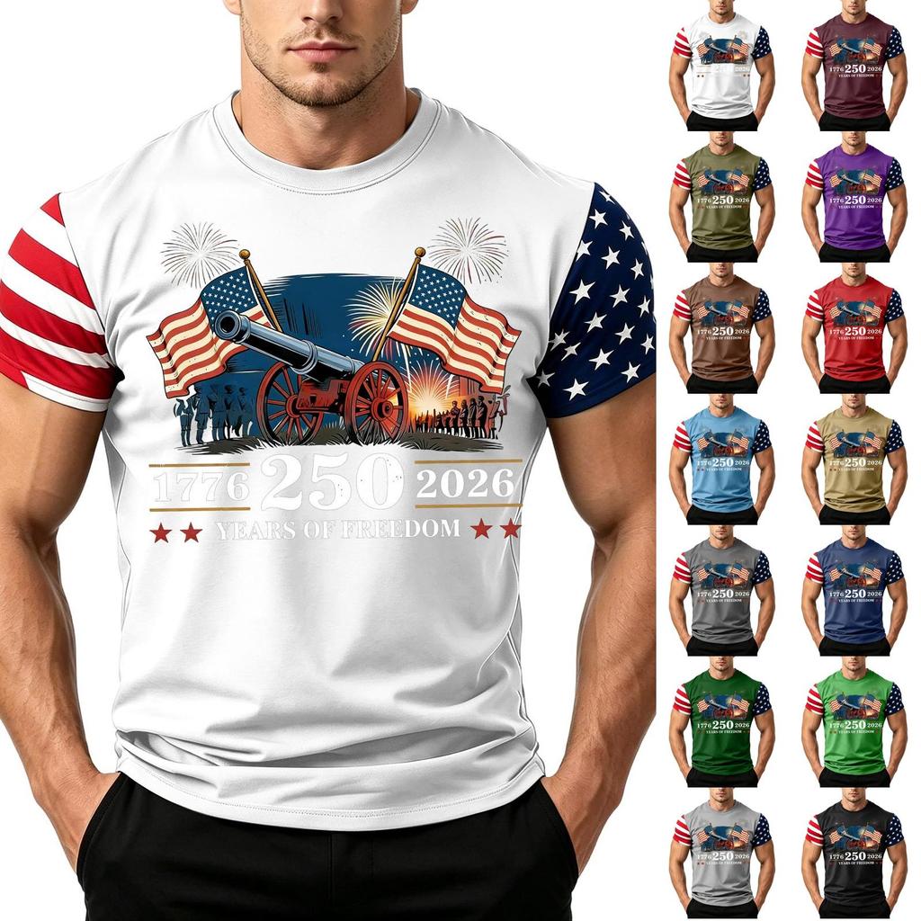 Men's Independence Day Flag Print Short Sleeve T-Shirt, Loose Casual Daily Summer Tops