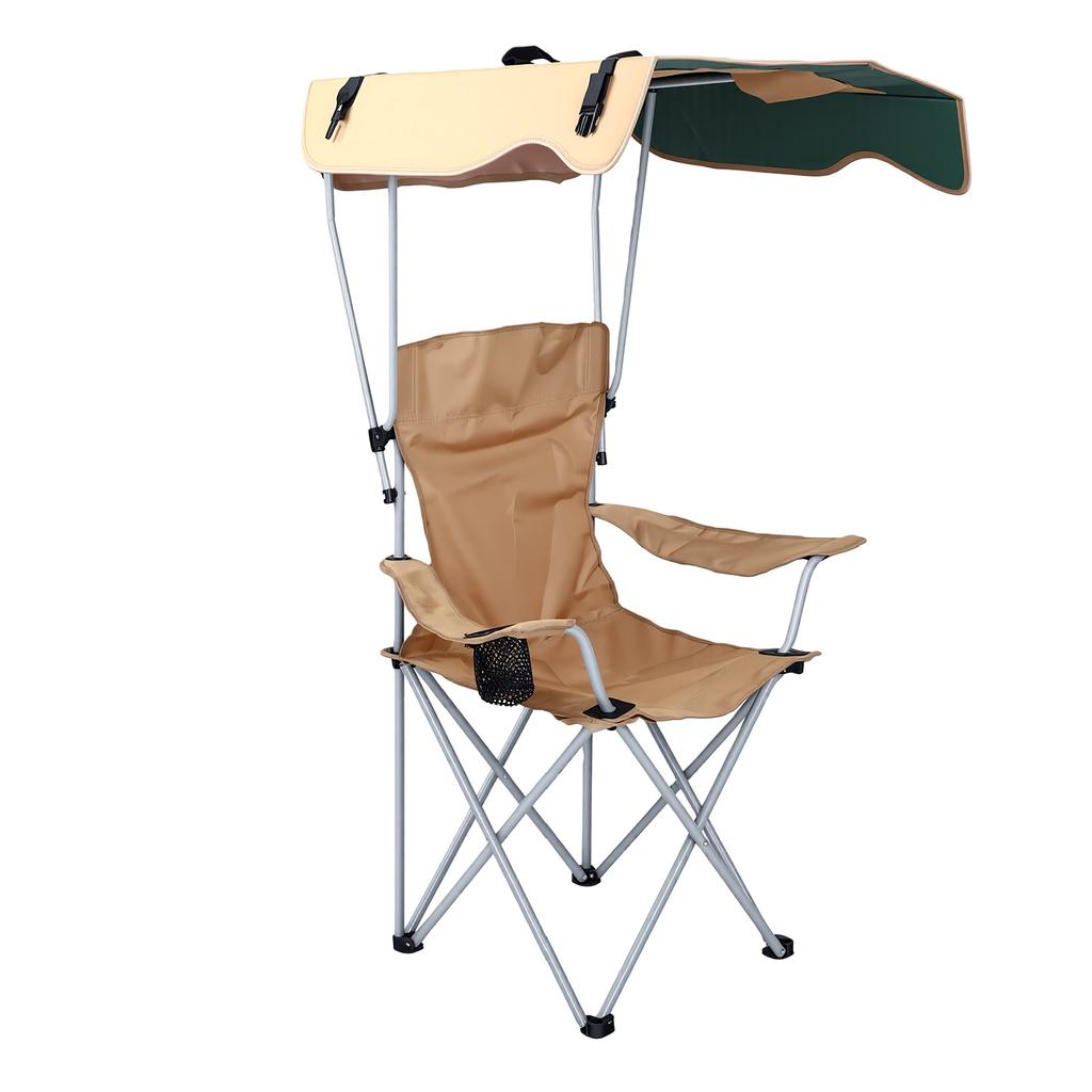 Portable Camping Chair Beach Chair with Shade Folding Chair with Canopy for Fishing Hiking Outdoor Activities Khaki