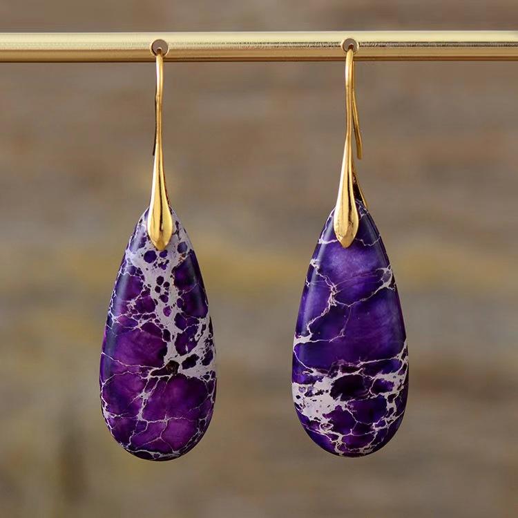 1 Pair New Bohemian Holiday Earrings Emperor Stone Water Drop Pendant Earrings Light Luxury Design Earrings