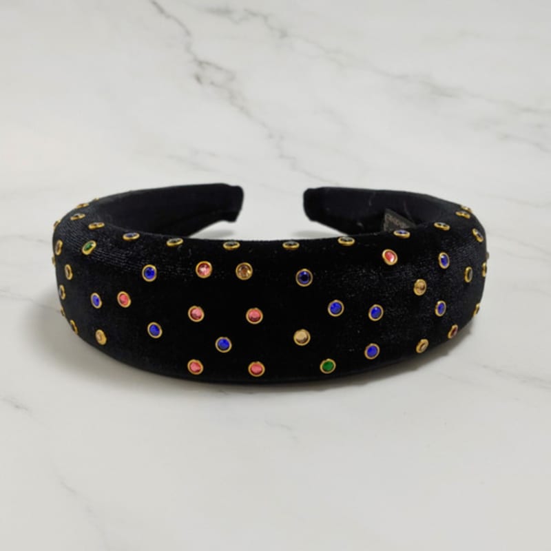 

LALA Бархатная зигзагообразная повязка для волос с драгоценными камнями - Черная FREE