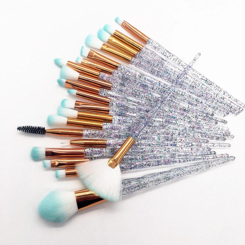 

20 Makeup Brush Set Diamond Clear Handle Eyeshadow Makeup Brush Multifunctional Eye Beauty Tool