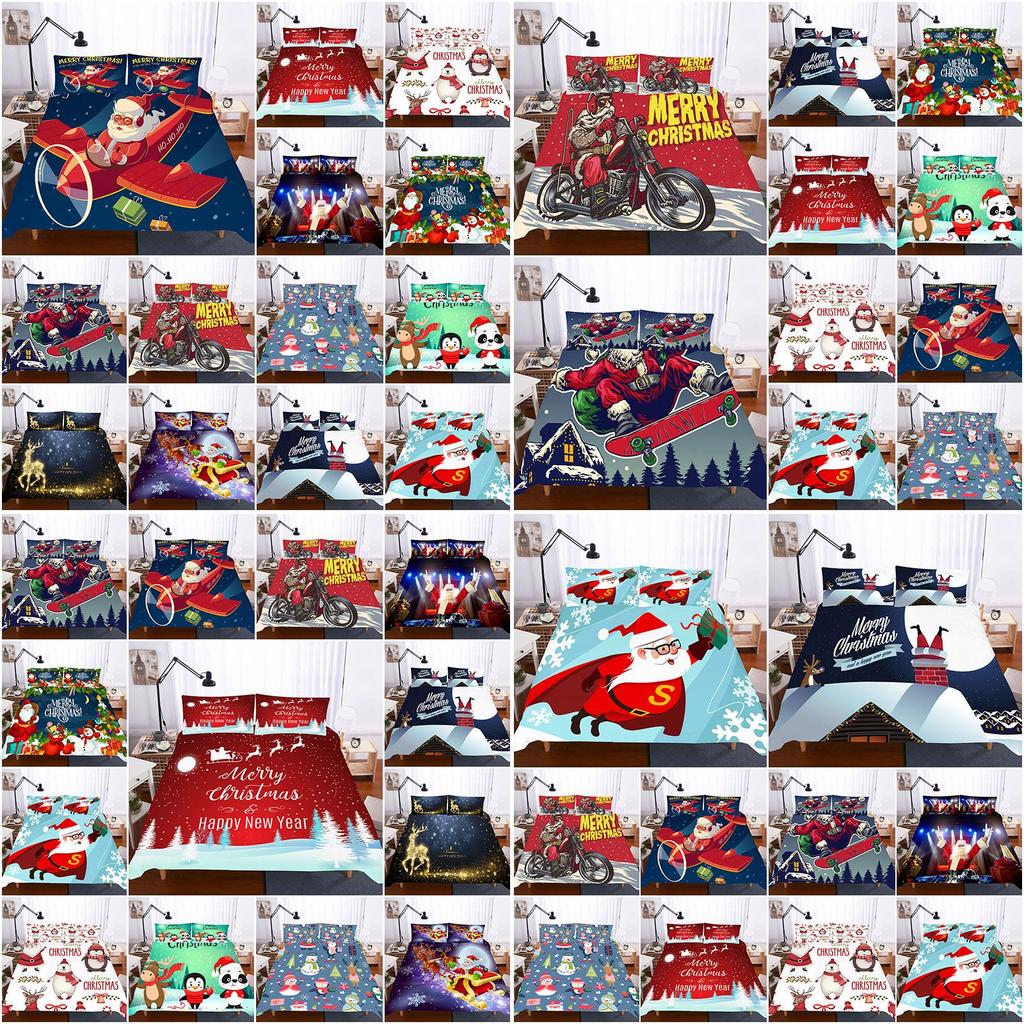 Santa Claus Christmas Quilt Duvet Cover Set With Soft Polyester Material**