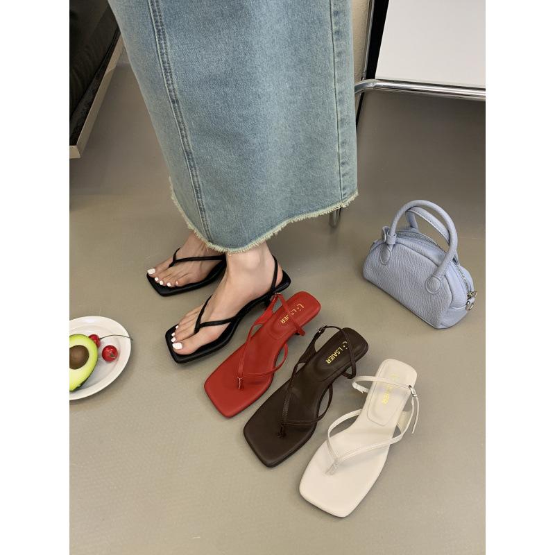 2025 summer new toe sandals design sense square head open toe stiletto sense fashion casual high heels women