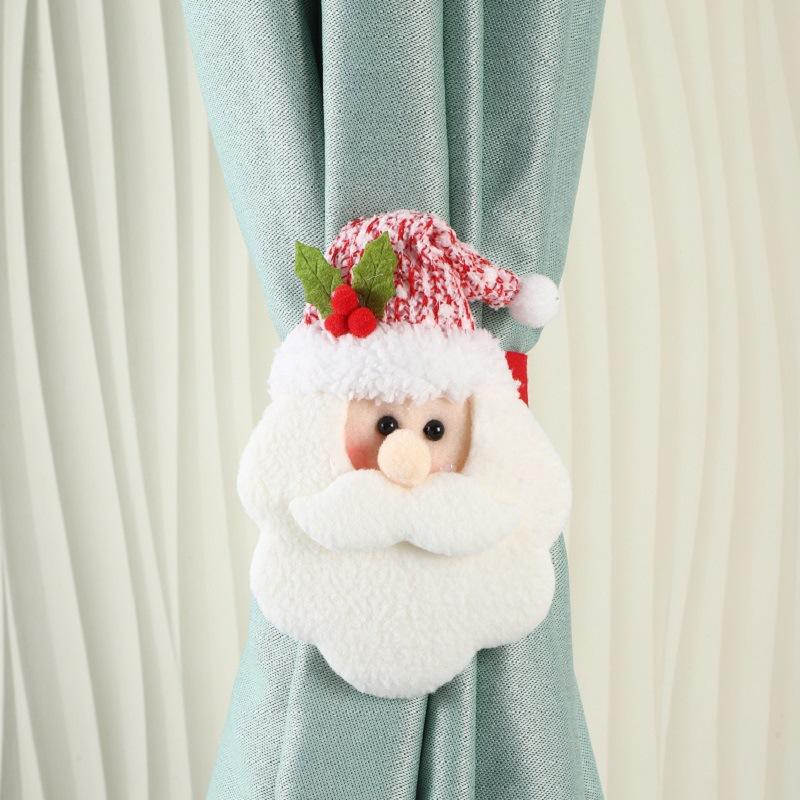 New Christmas Curtain Tiebacks Snowman Design Holiday Home Decor Soft Fabric Window Accessories Creative Cartoon Style