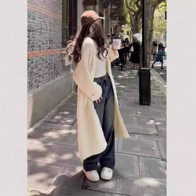 Lazy wind thickened large size sweater cardigan women's autumn and winter new loose medium and long knitted coat women