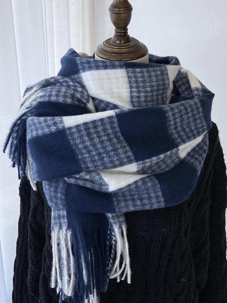 New Imitation Cashmere Knitted Scarf Headscarf Winter Women Men Preppy Soft Plaid Scarve Tassel Pashmina Mujer Femme Wrap Shawl