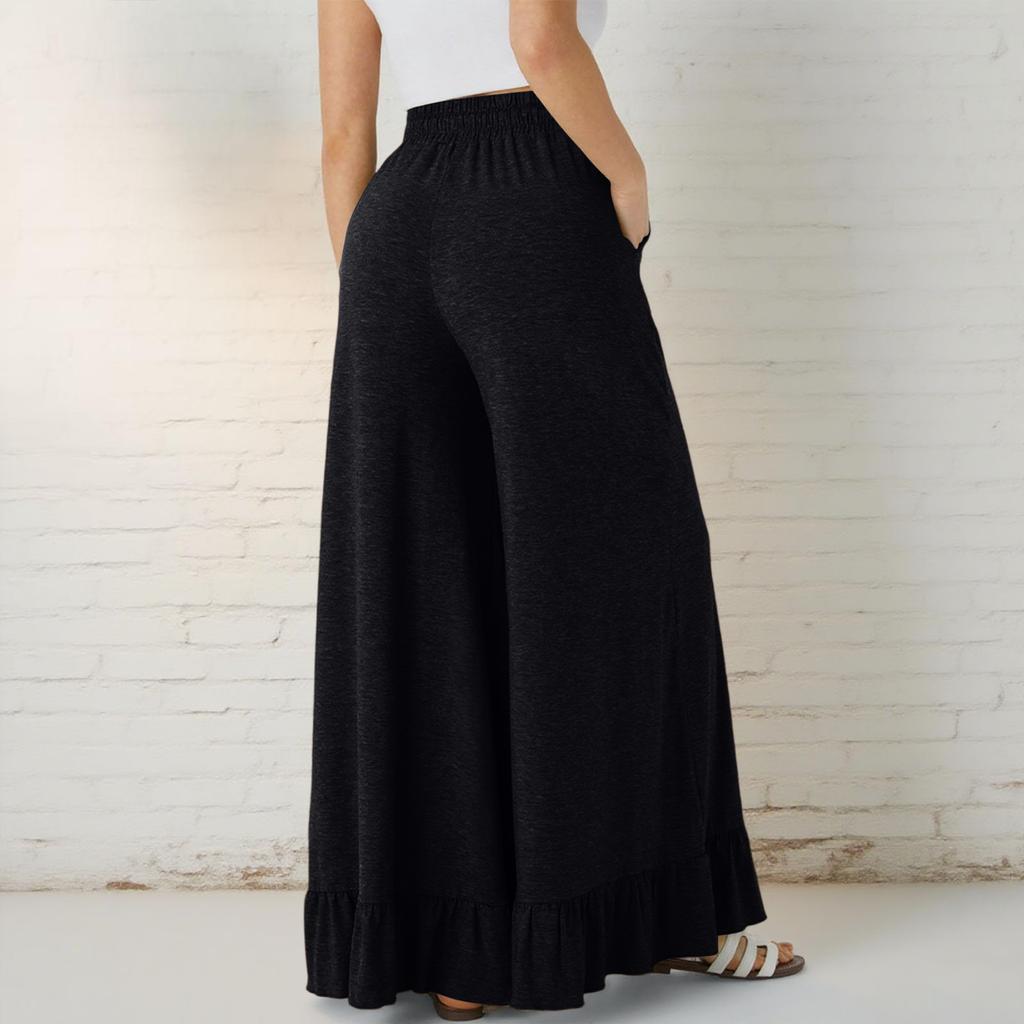 Women’s Casual Loose Fit Drawstring Elastic Waist Wide Leg Pants with Ruffle Hem and Relaxed Flowy Silhouette for Everyday Wear