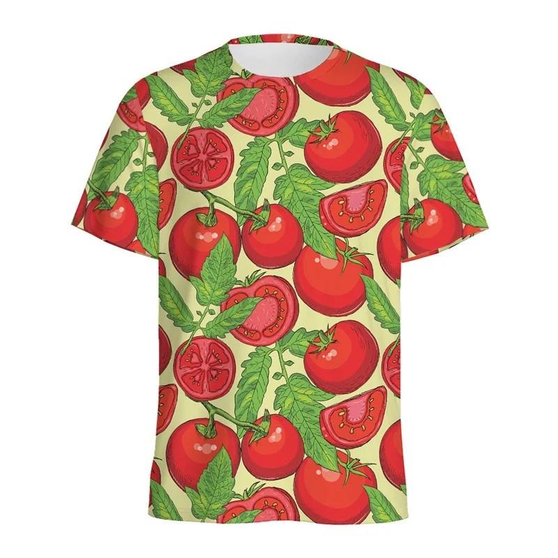 Cartoon Rote Tomate 3D-Druck Kinder T-Shirt Gemüse Grafik T-Shirt Rundhals Kurzarm Oberteil Tägliches Spielen Outdoor-Aktivität Kinderbekleidung