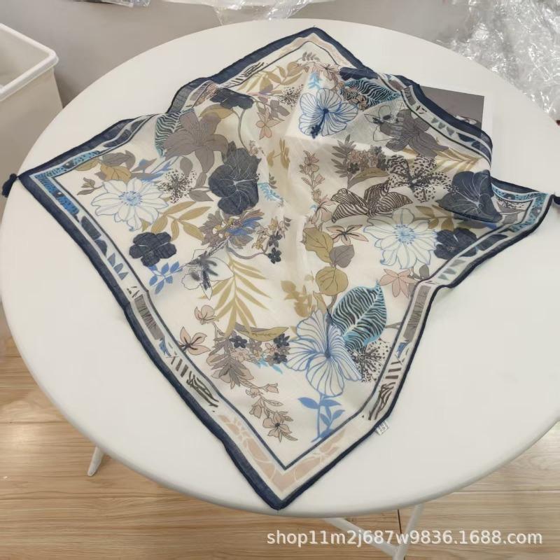 Fashion Tassel Cotton Linen Square Scarf Cute Versatile Thin Summer Decorative Shawl