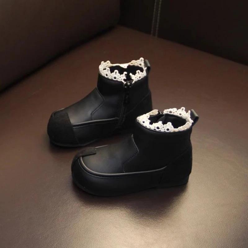 Herbst Mädchenstiefel Warm Mode Spitzenkanten Einfache Kinderschuhe Stilvoll Vielseitig Winterstiefel Klassische Stiefelette Komfortable Kurze Stiefel