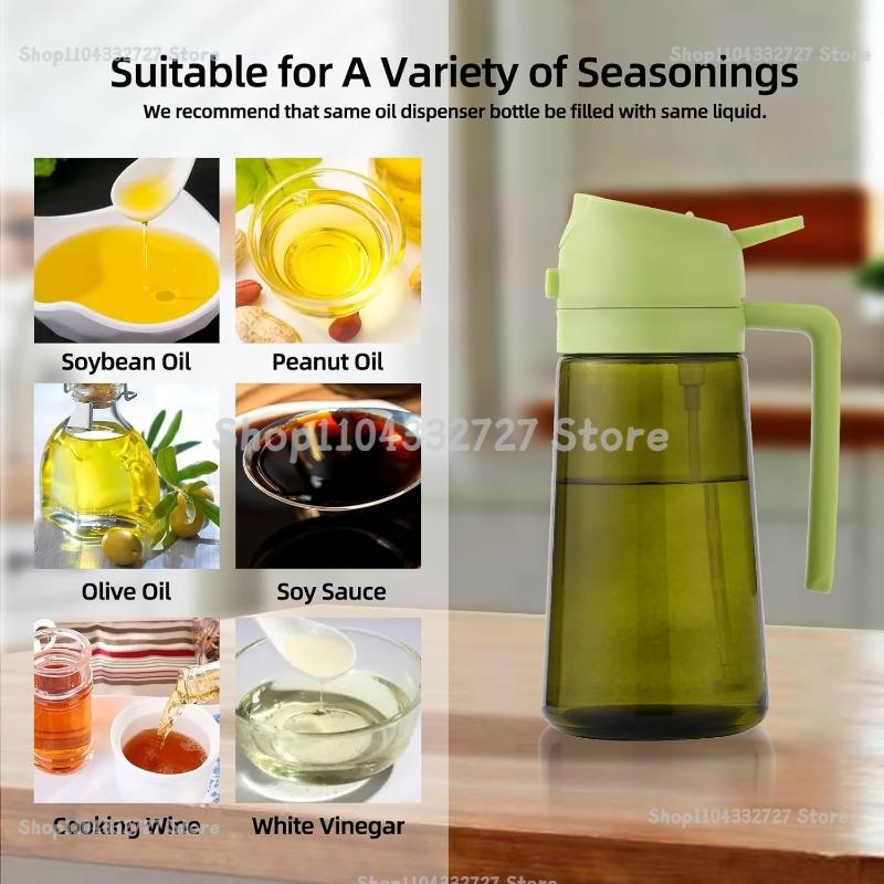 Oil Cruet Olive Oil Dispenser Sprayer for Cooking 2 in 1- Spray and Pour Dark Green Oil Sprayer Bottle 500ml Spice Rack