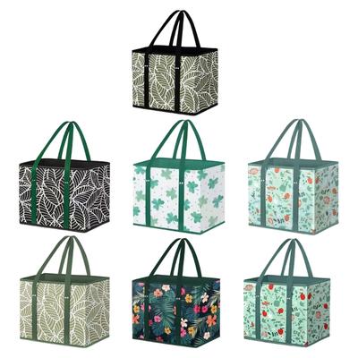Space Saving Foldable Grocery Basket Nonwoven Picnic Pouch With Carrying Handle For Supermarket Outdoor Storage