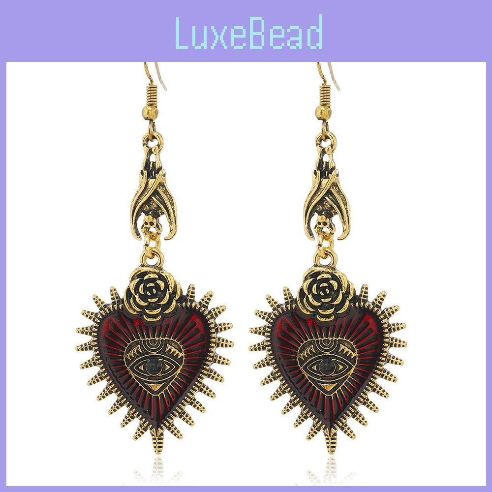 Heart Gothic Retro Earrings With Bloodshot Eye And Bat Motif For Punk Enthusiasts Fashion