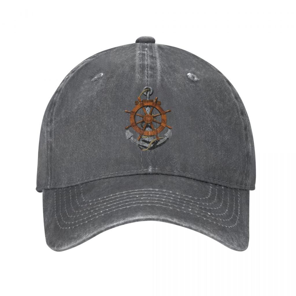 Vintage Nautische Schiffsrad und Anker Segeln Baseballkappen für Unisex Damen Used Gewaschen Meeresboot Segel Sommerhüte Kappe