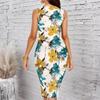 Women Plus Size Sleeveless Round Neck Midi Dress Elegant Gradient Floral Print Bodycon Dress For Daily Party Wear