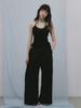 PLATDUJOUR Flower Elastic Waist Pants (Black)