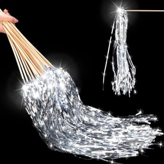 48 Pcs Lighted Wedding Wands LED Tinsel Wands Light up Streamers for Wedding Send off and Exits Baby Shower Birthday Party Favors(Champagne)