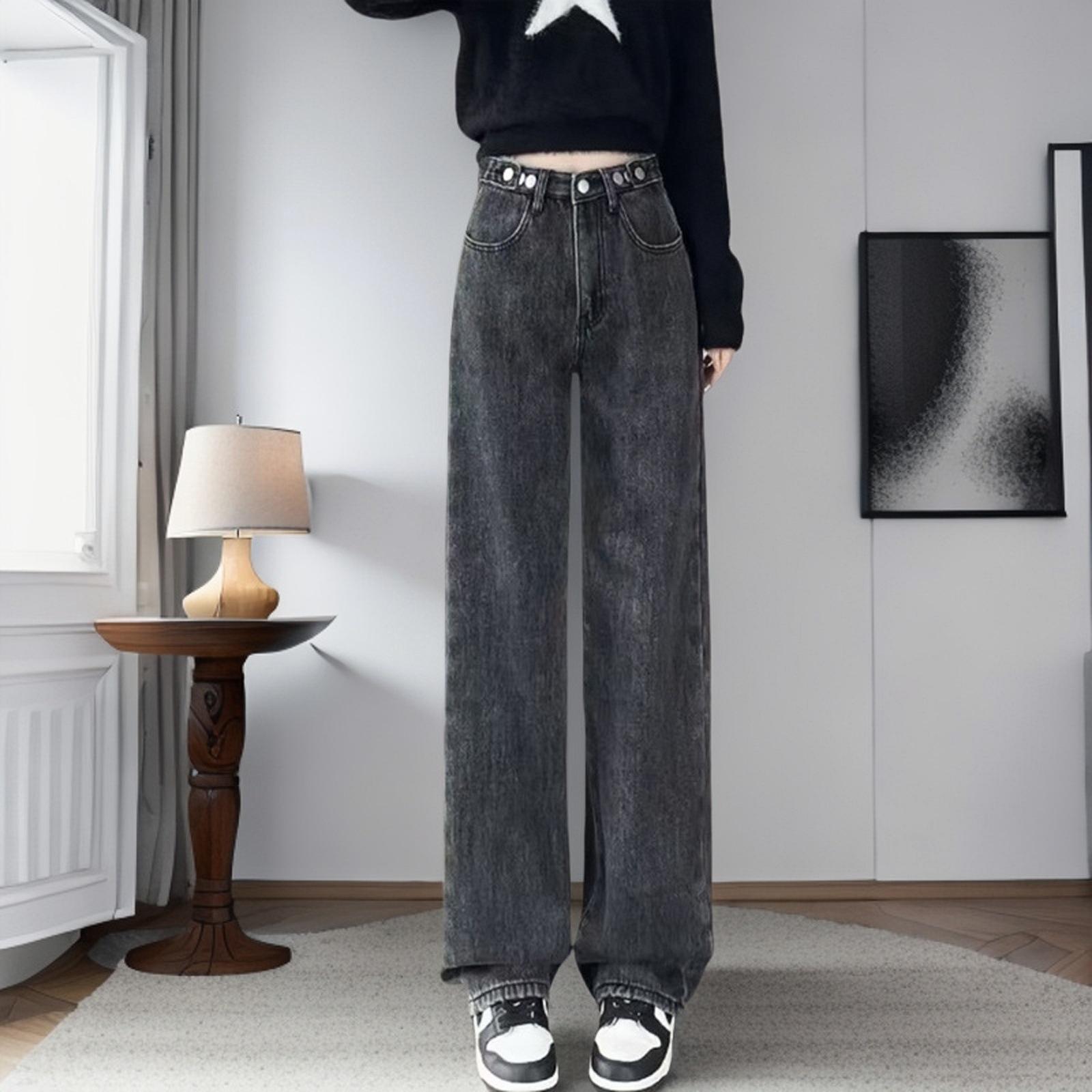 

Ретро Синие Женские Джинсы Клеш на Весну – Универсальные Длинные Прямые Брюки для Студентов XL