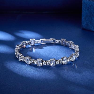 Square Round Delicate Shiny Cubic Zirconia Copper Chain Bracelet Bangle for Women High Quality Luxury Jewelry Party Gift