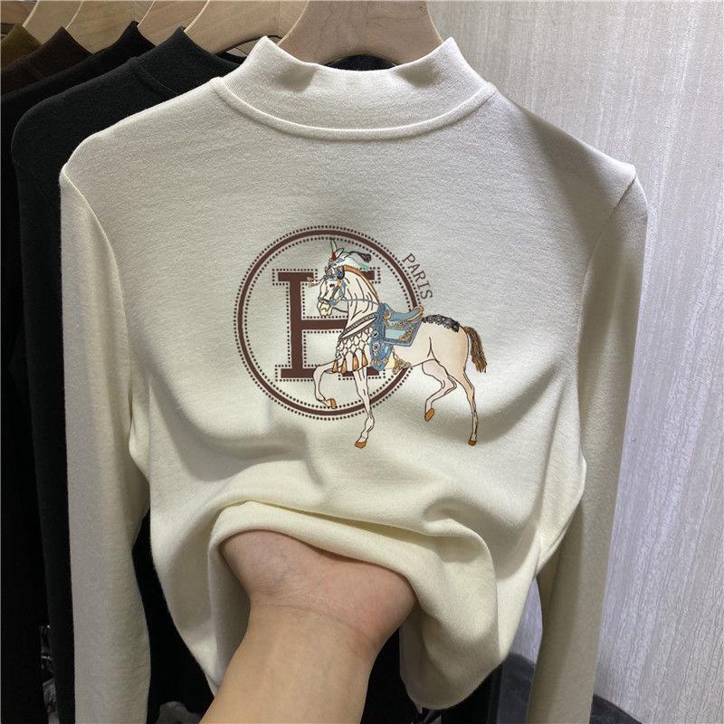 

Women s Thermal Half-High Collar Base Shirt - Autumn/Winter 2025 Stylish Brushed Long Sleeve T-Shirt 2X Large