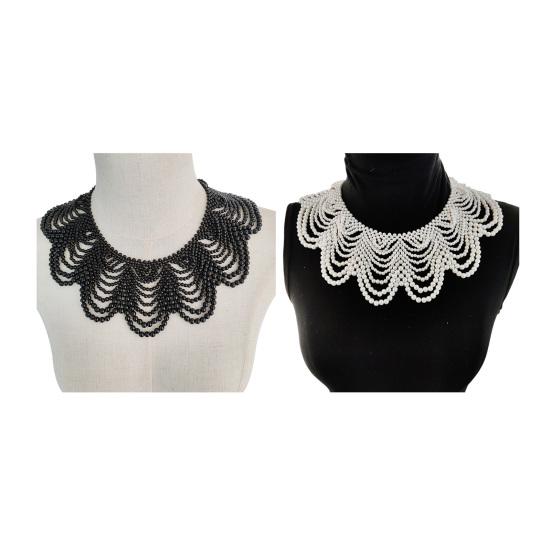 Faux Pearl Bib Necklace Hollow Design Bib Choker Necklace Beaded Shawl Collar for Women Weddings Cocktail Parties