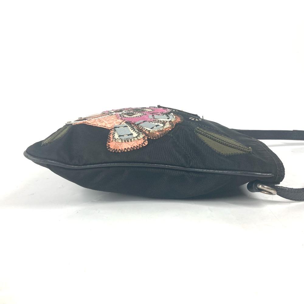 Prada Logo Embroidery Bag Crossbody Pochette Shoulder Bag Black/Multicolore