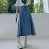 Spring Autumn Women's Fashion High Waist Casual Denim Skirt Mid-length A-line Skirt