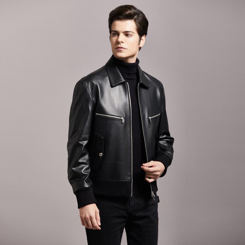 Genuine leather jacket for men, first-layer cowhide men, middle-aged and elderly business casual leather jackets, dad wear lapel down jackets