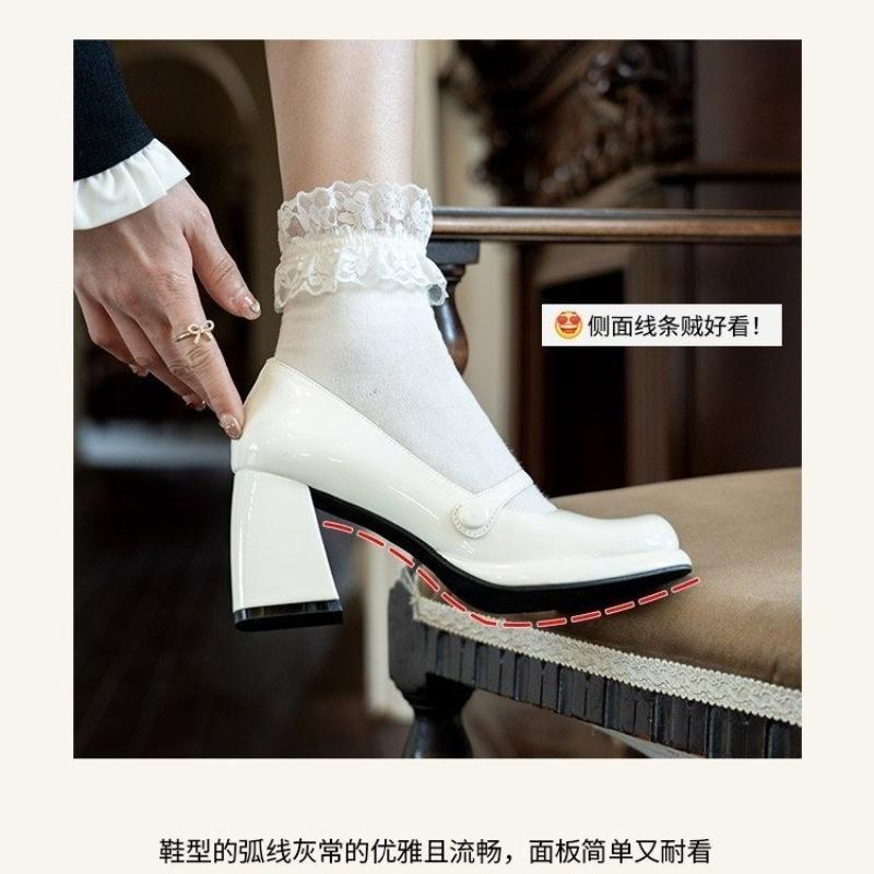 Retro Mary Jane Shoes for Women Square Head Thick Heel Black Versatile High Heels French Single Shoes Spring Summer Autumn