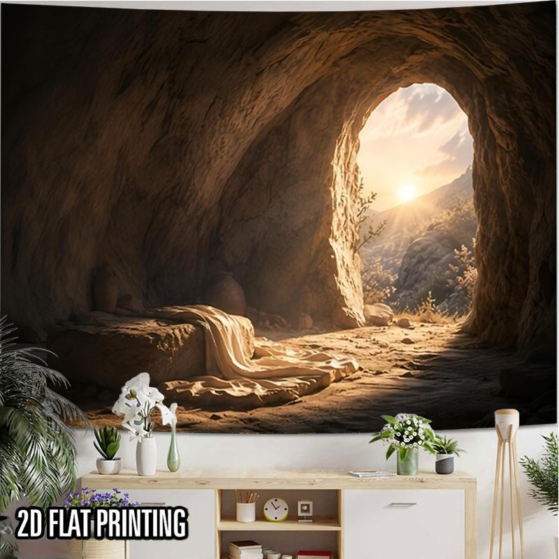 2D Flat - 2D Flat - 2D Flat Print 1pc Tapestry Cave Sunrise Glow Tapestry Warm Natural Healing Atmosphere 100% Polyester, Suitable for Romantic Indoor