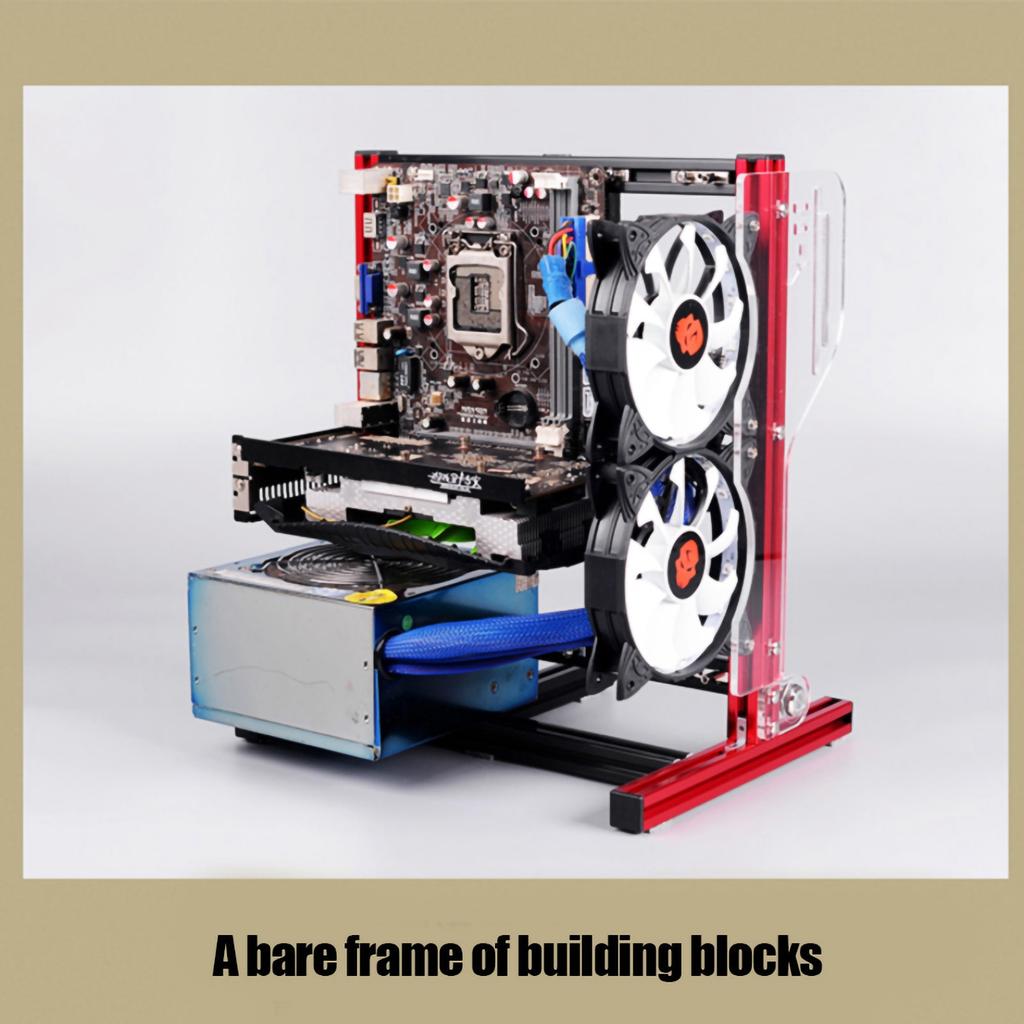 ATx M ATX  ITX Open Chassis Vertical Overclocking Open Aluminum Frame Chassis Rack Red