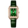 "Women's Square Watch Green Leather Band Diamond Waterproof Casual Business Elegant"