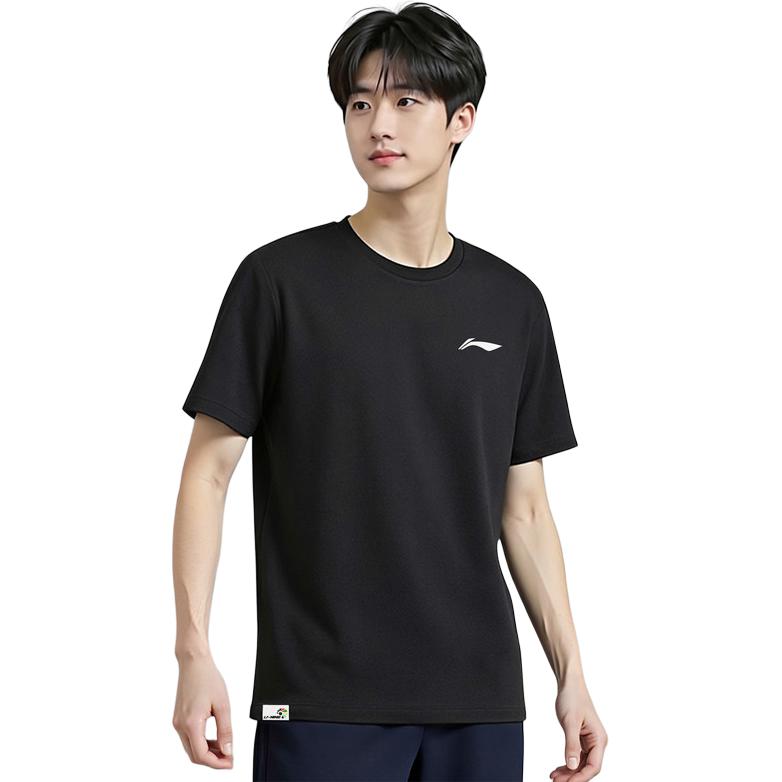 Li-Ning T-shirt Sportiva Casual Traspirante Comoda a Manica Corta Unisex alla Moda Semplice Versatile Nera ATSV677-1