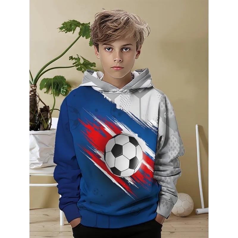 Boys' 3D Soccer Ball Harajuku Print Hoodie Casual Polyester Long Sleeve Fashion Sports Pullover Active Sweatshirt for Running