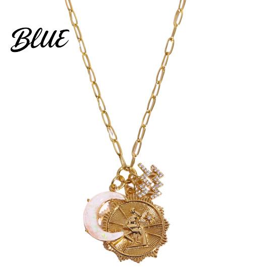 Unique Faux Opal Pendant 12 Constellations Necklace Moon Charm Constellation