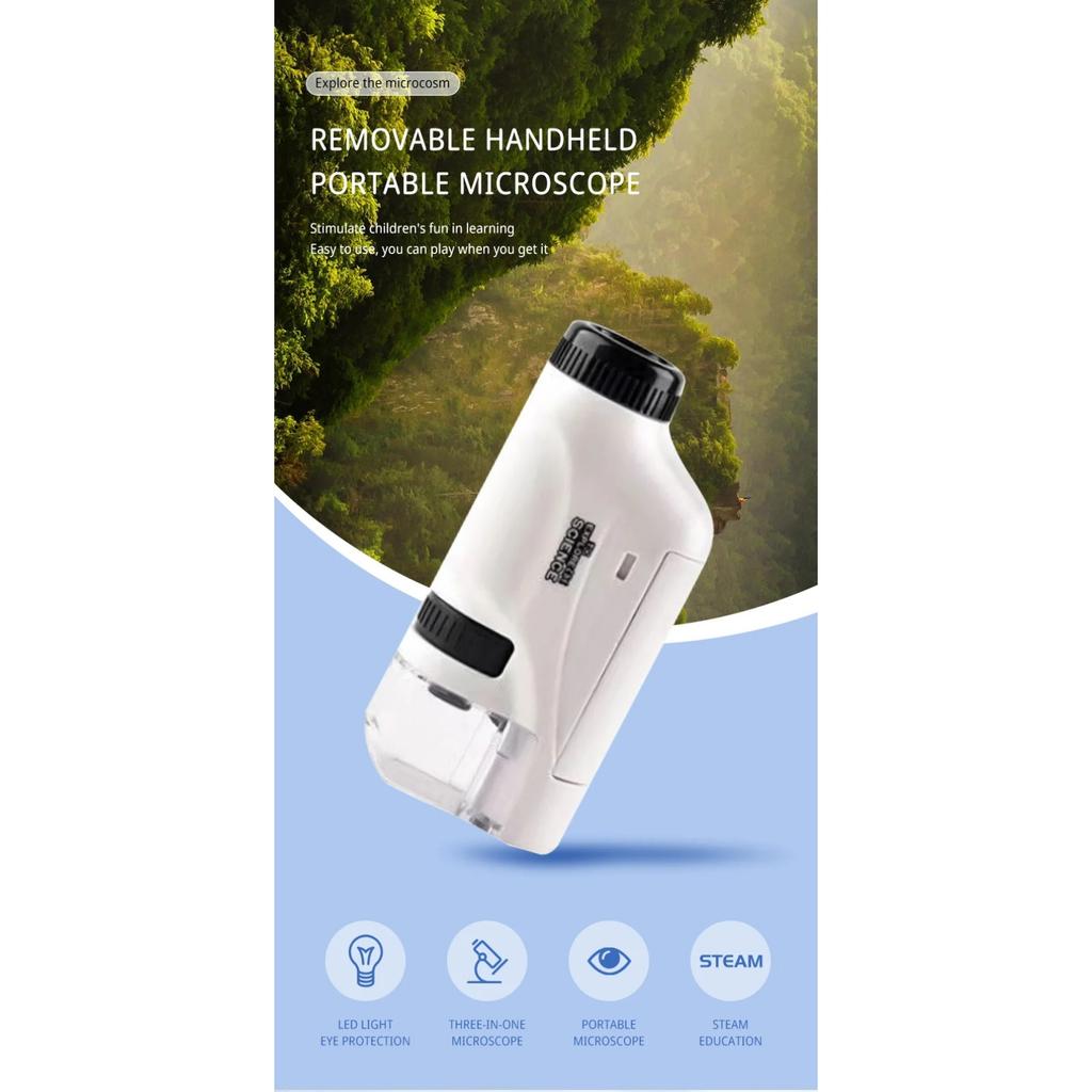 Mini Pocket Microscope Kit 60 To120x Portable Laboratory Microscope with LED Light for Kids Science Experiment Utensils