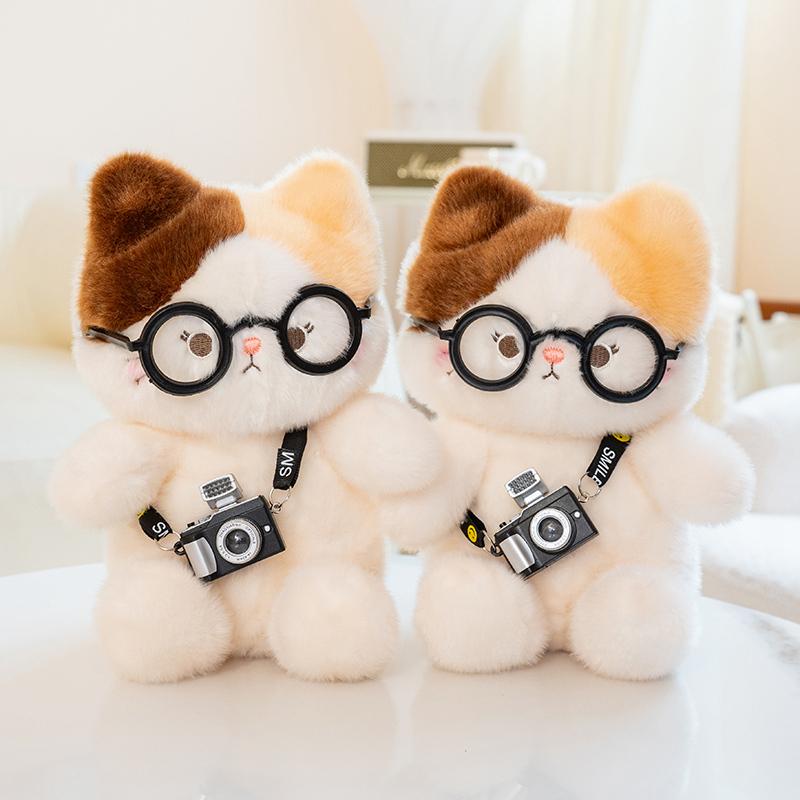 1520Cm Kawaii Cats Plush Toys With Camera Soft Stuffed Animal Lovely Kitten Cuddly Pillow Baby Accompany Doll Kids Gift