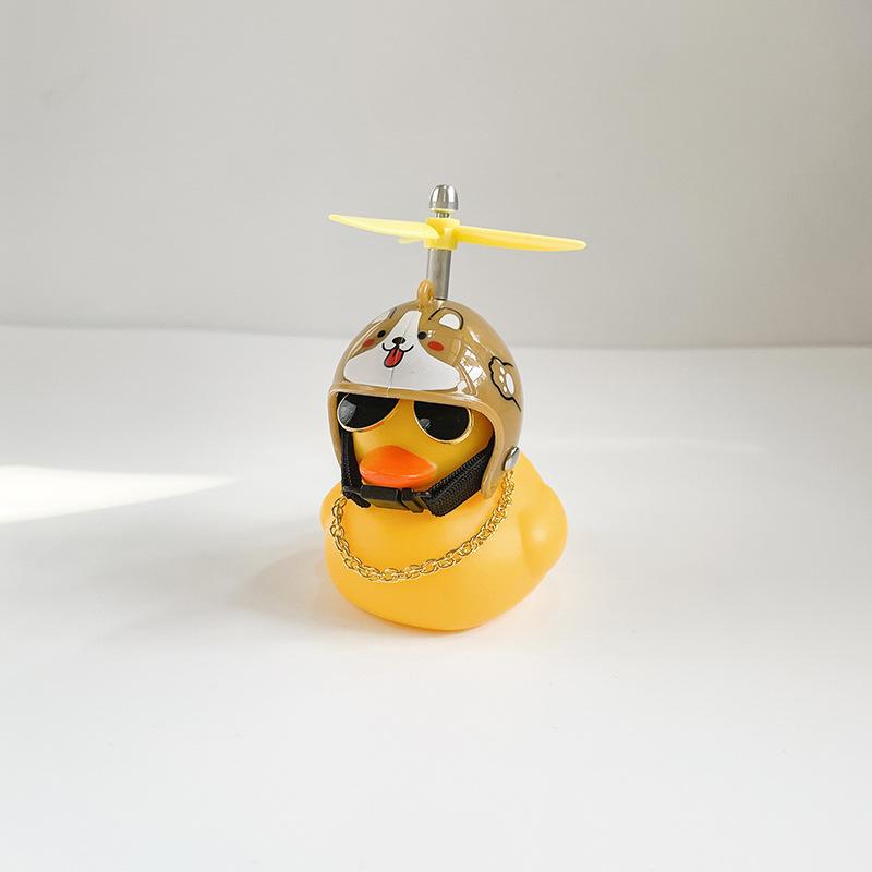 Car Broken Wind Small Yellow Duck With Helmet Airscrew Bicycle Moto With Straps Auto Pasted Accessories Interior Cycling Decor