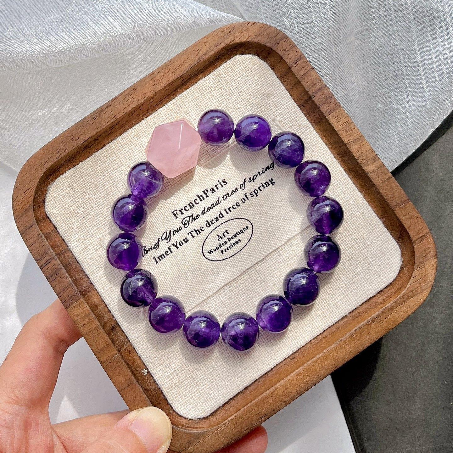 12Mm Natural Powder Crystal Amethyst Design Bracelet Bracelet