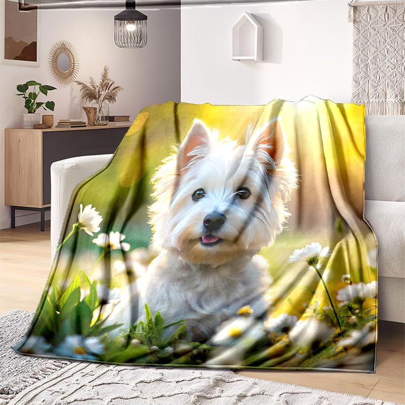 1PC Dog cute printed blanket, all season lightweight home office outdoor nap multifunctional blanket A7