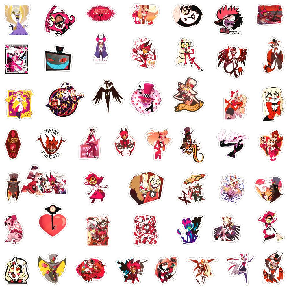 50pcs Hazbin El Cartoon Graffiti Stickers DIY Phone Guitar Laptop Notebook Suitcase Cup Waterproof Sticker Kids Decorations