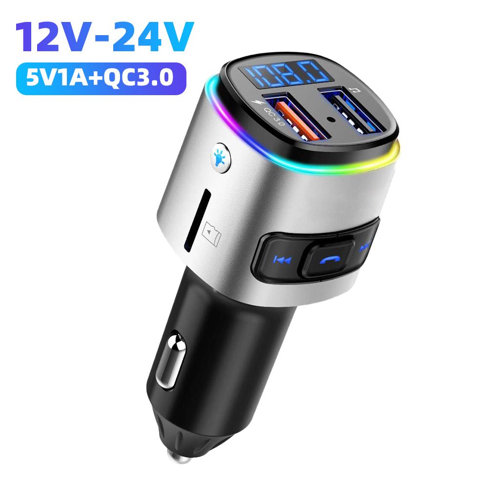 

Автомобильный FM-передатчик Bluetooth 5.0 с двумя USB-зарядными устройствами, Aux Handsfree, подсветкой, отображением напряжения в реальном времени, MP3-плеером серебряный