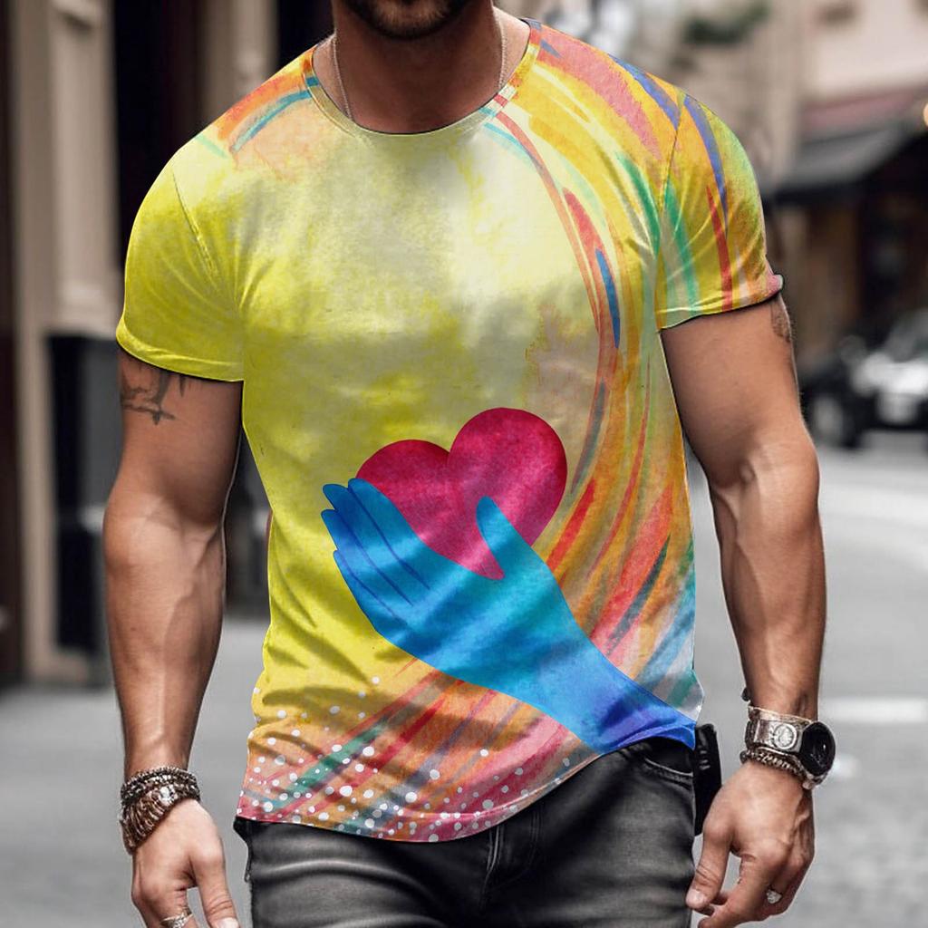 New Valentine's Day Colorful Love T Shirt 3D Print Men Women T-shirts Summer Round Neck Short Sleeve Tops Kids Tees Man Clothing