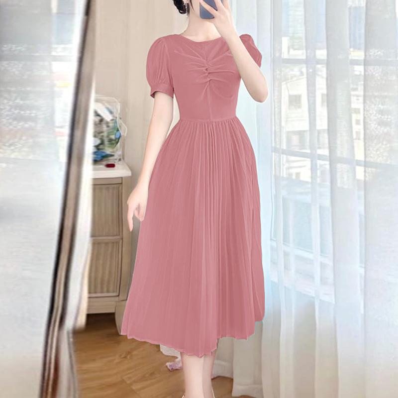 ZANZEA Women Casual Round Neck Summer Short Sleeve Long Dress