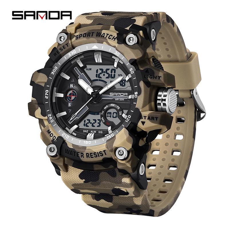 SANDA Women's Trendy LED Dual Display Waterproof Watch with Hourly Chime